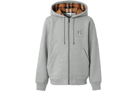 burberry letter graphic cotton blend zip hoodie pale grey melange